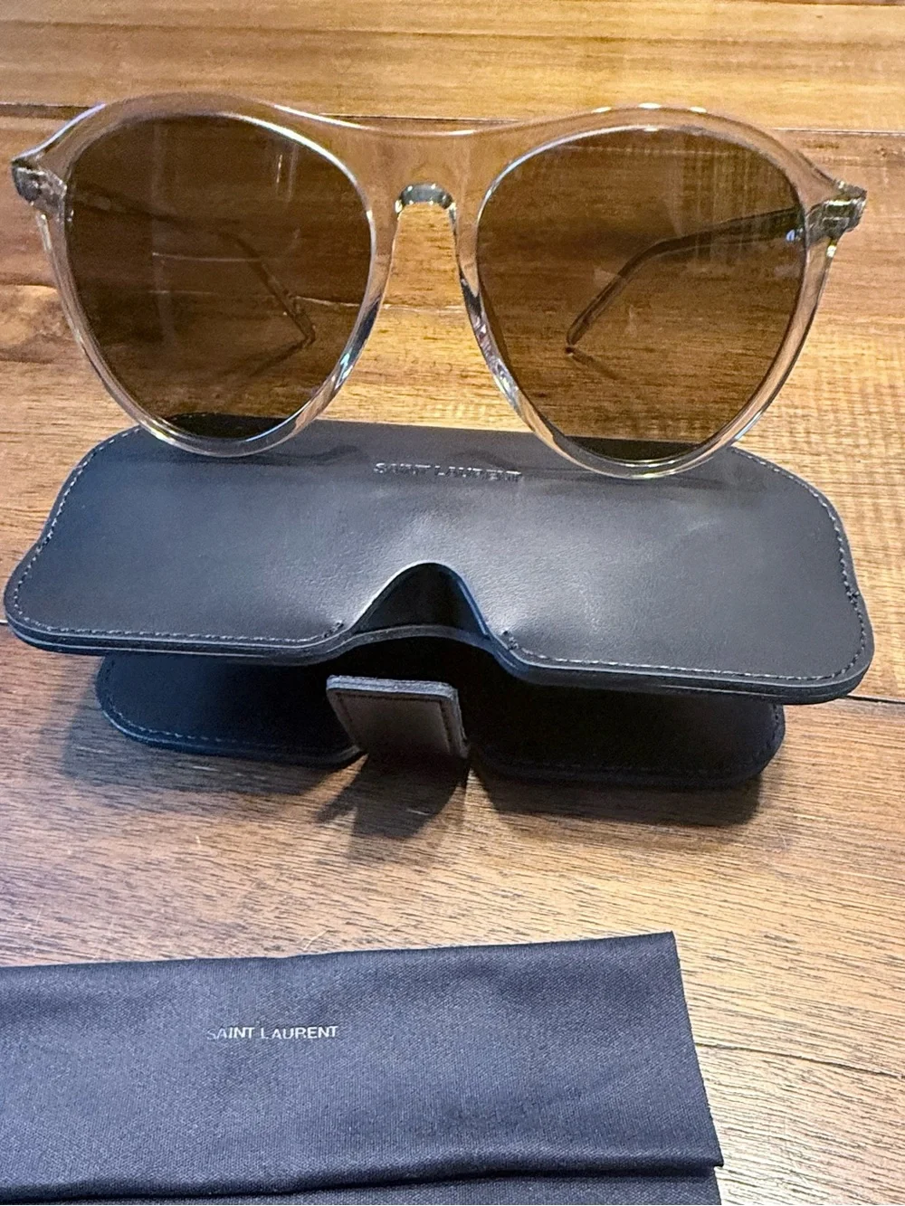 Saint Laurent Transparent Beige Frame Sunglasses with Brown Lenses